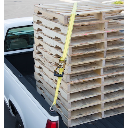 Keeper 27'X2" Ratchet Tie-Down, EZ Release, Yel, Dbl J-Hooks, 3,333Lbs WLL 4605